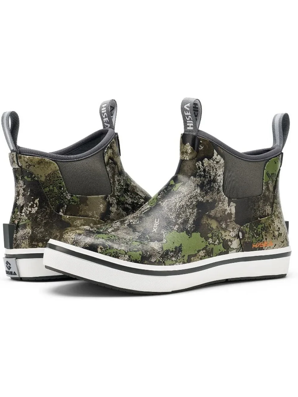 Men's Green Camo Ankle Deck Waterproof Rubber Neoprene Fishing Rain Boots